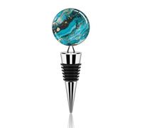 Turquoise Blue Gold Marble Wine Stopper Leak Proof Vacuum Wine Bottle Stopper Reusable Wine Corks with Silicone Decorative Wine Saver Preserver Keep Wine Fresh for Bar Party Home