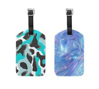 Turquoise Blue Leopard Print Shiny Luminous Blurred Light Stripes and Swirls 2 Pcs Luggage Tags Cruise Essentials Travel Tags for Luggage for suitcases