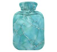 Turquoise Blue Marble Aqua Teal Hot Water Bottle with Soft Velvet Cover Hot Water Bag for Pain Relief