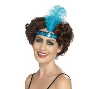 TURQUOISE BLUE Sequin & Feather Gatsby Charleston Flapper Headband 1920s Fancy Dress Party Costume Accessory