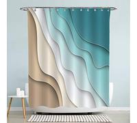 Turquoise Brown Cream Shower Curtain Beach Geometric Gradient Striped Dark Turquoise Shower Curtain Sets with Hooks, Bathroom Curtains Waterproof Polyester Fabric Bathroom Art Decor 72x72 Inches
