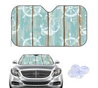 Turquoise Car Sunshade, Darkness Control Suction Cups Foldable Design, Anti UV Heat Resistent All Weather Automotive Accessories, Protector for Car SUV Van 140 x 70 cm