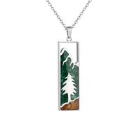Turquoise Chips Mountain Necklace Pine Tree Necklace, Tiny Mountain Forest Nature Wilderness Trees Stainless Steel Necklace Inspirational Gifts for Women Skiers, Hikers, Climbers and Nature Lovers