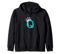 Turquoise Color Letter Q Initial + CrownTurquoise Graphic Zip Hoodie
