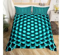Turquoise Comforter Cover Double Reversible Black Geometric Bedding Set for Kids Boys Teen Men,Teal Stereoscopic Hole Duvet Cover Abstract Geometrical Quilt Cover 2 Pillow Cases
