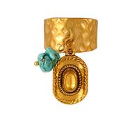 Turquoise Cowboy Boot Hammered Wide Cuff Ring Titanium Steel Dangling Western Boho Cowgirl Hat Natural Gemstone Adjuatable Open Statement Finger Rings Vintage Concert Country Rodeo Jewelry for Women