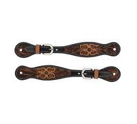 Turquoise Cross Weaver Equine Ladies Floral Tooled Womens Spur Straps, Genuine Cowhide Boot Straps for Cowboy Boots, Western Spur Straps for Horse Riding, Light Oil
