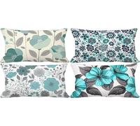 Turquoise Cushion Covers 30x50 Northern Europe Outdoor Cushions Waterproof Linen Set of 4 Rectangle Decorative Pillows with Smooth Invisible Zip for Livingroom Summer Outdoor Patio Garden Bench 5w-179