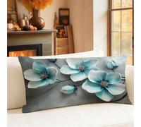 Turquoise Cushion Covers 35cm x 55cm Small Pillow Rectangle Cushion Covers Linen Double Sided Printing Floral Pillow Cases for Room Sofa Balcony Office Outdoor Garden Winter Decorations Gift 1h-968