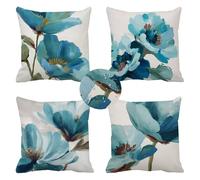 Turquoise Cushion Covers 40cm x 40cm 4 Pack Outdoor Cushions Waterproof Decorative Pillows Beige Pillowcases Linen Garden Furniture Cushions for Indoor Sofa Bed Outdoor Patio Spring Garden Decor k-282