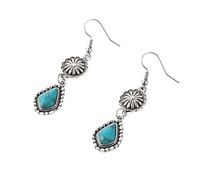 Turquoise Dangle Earrings for Women Girls Vintage Blue Turquoise Vintage Oval Teardrop Earrings Bohemia Tribal Antique Ethnic Style Western Cowgirl Statement Dangle Earrings Heart Turquoise Drop, Zinc