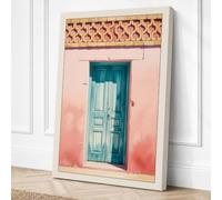 Turquoise Door in Pink Canvas Wall Art Print 18x12 Inch | Ready to Hang, Gallery Wrapped, Fade-Resistant Inks, Securely Packaged, UK Made