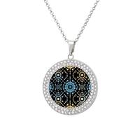 Turquoise Dot Pattern Round Pendant Necklace Diamond Edging Brilliant Personalized Jewelry Gifts for Women Silver-style