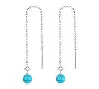 Turquoise Earrings 925 Sterling Silver Long Earrings Tassel Threader Drop Earring for Women Turquoise Ball Earrings Dorp Earrings Small Turquoise Jewellery Gift Valentines for Girls Children