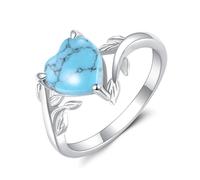 Turquoise Engagement Rings For Women Sterling Silver Leaf Turquoise Wedding Promise Ring Size 7 Southwest Inspired Bridal Ring Leaves Jewelry Gift For Anniversary Birthday Valentine's Day Christmas
