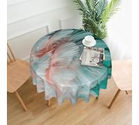 Turquoise Feather Pattern Printed Round Tablecloth,Dust-Proof Wrinkle Resistant Table Cover Washable Polyester Table Cloth For Kitchen Dining Room Farmhouse Picnic Indoor Outdoor(Round 60 Inch)