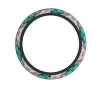 Turquoise Feather Pattern Printed Steering Wheel Cover Elastic Stretch Car Wheel Wrap Breathable Non-Slip Steering Wheel Protector for Car Truck SUV