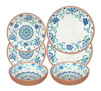 Turquoise Floral Melamine/Plastic Outdoor/BBQ/Picnic - 6 Piece - Dinnerware Set (6)