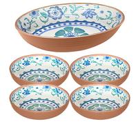 Turquoise Floral Melamine/Plastic Outdoor/BBQ/Picnic Large Oval Pasta Serve Bowl & Pasta Bowls (5)