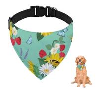 Turquoise Floral Sunflowers Bees Dog Bandana With Adjustable Strap D Ring Dog Scarf Pet Bibs Triangle Cat Bandana Pet Accessories for Dogs Puppy Dogs Cats Decor Machine Washable