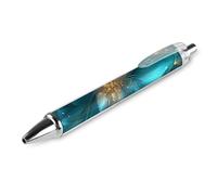 Turquoise Flowers Abstract Retractable Ballpoint Pen Black Ink Ball Point Pen Work Pens 2 PCS