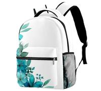 Turquoise Flowers Backpack for Teen Girls Boys, School Bag for Elementary Middle Students