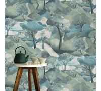 Turquoise Forest Teal Trees Washable Strippable Paste The Wall Wallpaper, Blue