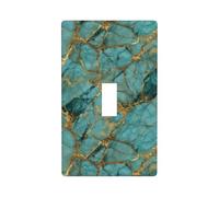 Turquoise Gemstone Texture Gold Veins Light Switch Cover Decorative Single Toggle 1 Gang Wall Plate for Kitchen Farmhouse Bedroom Bathroom Art Decor