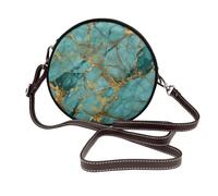 Turquoise Gemstone Texture Gold Veins Women Round Crossbody Bags Leather Sling Bag Purse