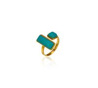 Turquoise Geometric Open Statement Ring Vintage Rectangular Square Cut Double Natural Gemstone Adjustable Finger Rings Comfort Fit Trendy Stainless Steel Band Boho Statement Jewelry for Women Men