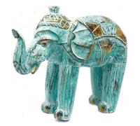 Turquoise & Gold Hand-Carved Wooden Elephant Decor - Bali Craft Gift