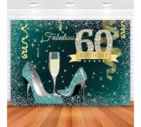 turquoise gold Happy 60th Birthday women s glitter silver point high heels Champagne glass photography background party banner
