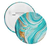 Turquoise Gold Marble Abstract Golden Sequins Liquid Ink Paint 5 PCs Round Tinplate Badge, Badge Lapel Tie Pin, Lightweight Button Badge for Women Men Office Worker Teacher Student Decor
