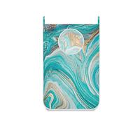 Turquoise Gold Marble Abstract Golden Sequins Liquid Ink Paint Hanging Laundry Hamper Bag, Dirty Clothes Bag Over The Door, Wall Cloth Basket with Hooks Storage Closet for Bathroom Bedroom
