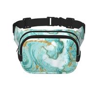 Turquoise Gold Marble Print Men and Women Square Double Layer Waist Bag Workout Crossbody Travel Waist Bag, Black, One Size