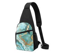 Turquoise Gold Marble Printed Chest Bag Sling Bag for Men Women, Outdoor Crossbody Fanny Packs Hiking Chest Packs Sport Daypacks
