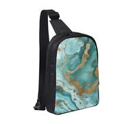 Turquoise Gold Marble Printed Chest Bag Sling Bag for Men Women, Waterproof Crossbody Backpack Men Bag for Runner Workout Hiking Cycling Travel