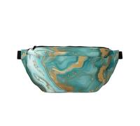 Turquoise Gold Marble Printed Waist Bag Adjustable Bum Bag Lightweight Travel Waist Fanny Pack Belt for Walking Cycling Hiking Travel
