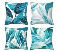 Turquoise Green Cushion Covers 30 x 30 cm Pack of 4 Velvet Cushion Cover Soft Small Sofa Cushions 12 x 12 Inch Square Plants Throw Pillow Cases for Sofa Livingroom Bedroom Farmhouse Decor -LI253