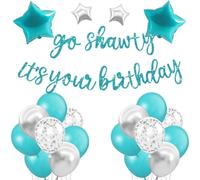 Turquoise Green Go Shawty It's Your Birthday Banner Balloons Decorations , Glitter Birthday Banner with Silver Green Balloon Star Foil Balloon for Girls Women Hip Hop Rap Theme Party Decoration