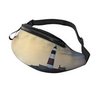 Turquoise Green Leaves Fanny Pack for Women Men Fashion Waist Pack Adjustable Belt Bag for Workout Running Travelling Casual Waist Bag, The Seaside Lighthouse, One Size