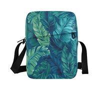 Turquoise Green Tropical Leaves Graphic Crossbody Bag Small Casual Messenger Shoulder Bag Handbag Cell Phone Pouch Purse for Women Men Kids, Multicoloured, One Size