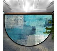 Turquoise Grey Half Round Door Mat, Abstract Art Non-Slip Half Circle Rug Doormats Absorbent Washable Front Welcome Entrance Way Mat for Indoor Outdoor Kitchen Bedroom Home Decor