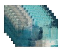 Turquoise Grey Placemats Set of 6,Modern Art Teal Place Mats Heat Resistant Washable Non-Slip Table Mats for Party Kitchen Dining Decor 12x18 Inch
