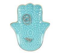 Turquoise Hamsa Hand Jewelry Dish - Bright Ceramic With Gold Edge, 12X14Cm