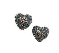 Turquoise Heart Shape Crosses Earrings with Rhinestones | Full Diamonds and Dazzling Cubic Zirconia Stones, Fashion Jewelry for Women and Girls, Daily Wear