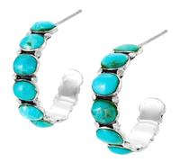 Turquoise Hoop Earrings - Genuine Gemstones, Metal Gemstone, Turquoise