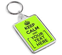 Turquoise Keep Calm And Carry On Personalised Custom Text Keyring Key Fob Chain | Clear (Light Green)
