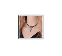 Turquoise Leather Pendant Necklace Hexagonal Column Crystal Healing Stone Choker Necklace Jewelry for Women Girls Teens (Blue)