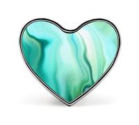 Turquoise Liquid Marble Agate Paint Emerald Green Macro Wave Lines Heart Brooch Pin, Unisex Smooth Surface Lapel Tie Pin, Lightweight Badge Jewelry Crafts Decor for Costume Accessory Men Women